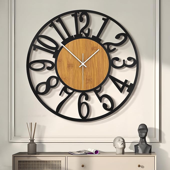 LEIKE Large Wall Clocks,Silent,Non Ticking,Battery Operated Rustic Round Modern Big Wood Wall Clock for Living Room, Bedroom,Kitchen,Farmhouse,Office,Home Decor