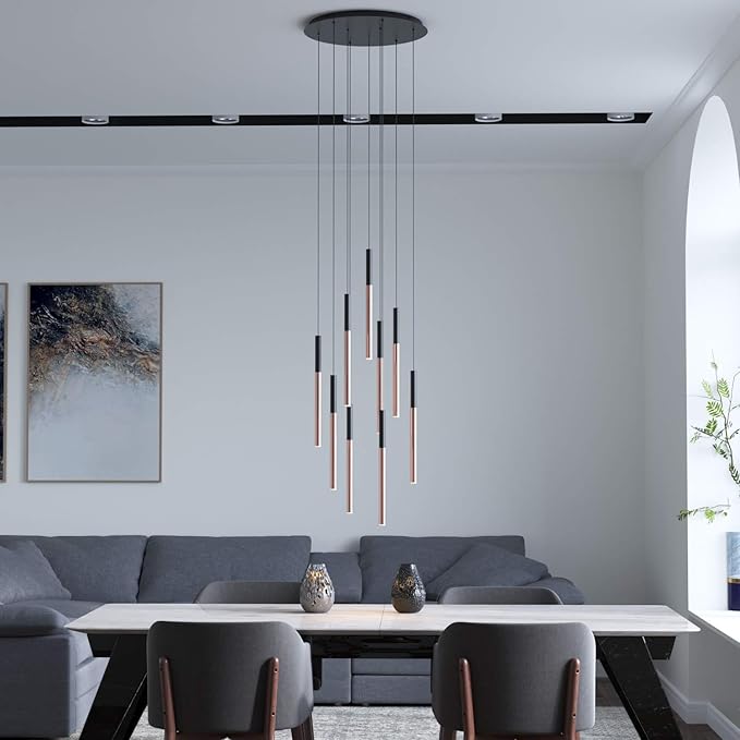 ALTAIR 9 Mini Pendant Lighting Black-Copper - LED Hanging Light Fixture for Kitchen Island, Bar, Foyer - Cluster Pendants - Dimmable, Adjustable Wire, Lamp Bulb Included