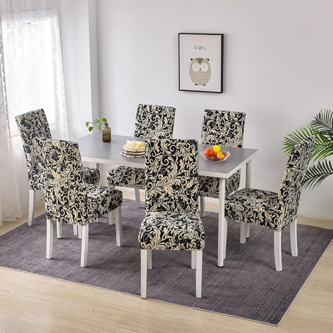 Senllori Dining Room Chair Covers Set of 6,Printed Pattern Parsons Chair Slipcovers Removable Washable Kitchen Seat Dining Chairs Protector Cover for Home or Party