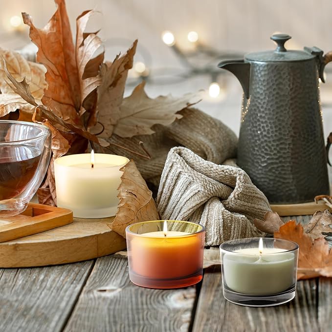 Thick Candle Jars for Making Candles 16 Pcs, 4 OZ Empty Jars with Wood Lids for Candle Making, Sample Container - Dishwasher Safe,Clear Gray