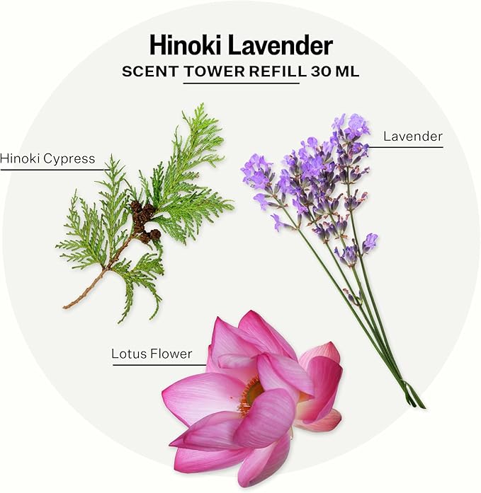Apotheke Scent Tower Aromatherapy Diffuser Fragrance Refill, Hinoki Lavender (30 ml) - Long-Lasting Perfume-Grade Essential Oil for Clean & Fresh Home, Office, Hotel & Large Rooms