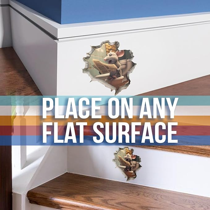 Mouse On Toilet Hole in Wall Sticker - Funny Hole in Wall 3D Prank Peel and Stick Sticker Decal - Premium Quality Vinyl Bumper Stickers 2-Pack | 5-Inch on Widest Side | Made in USA FHJ1395