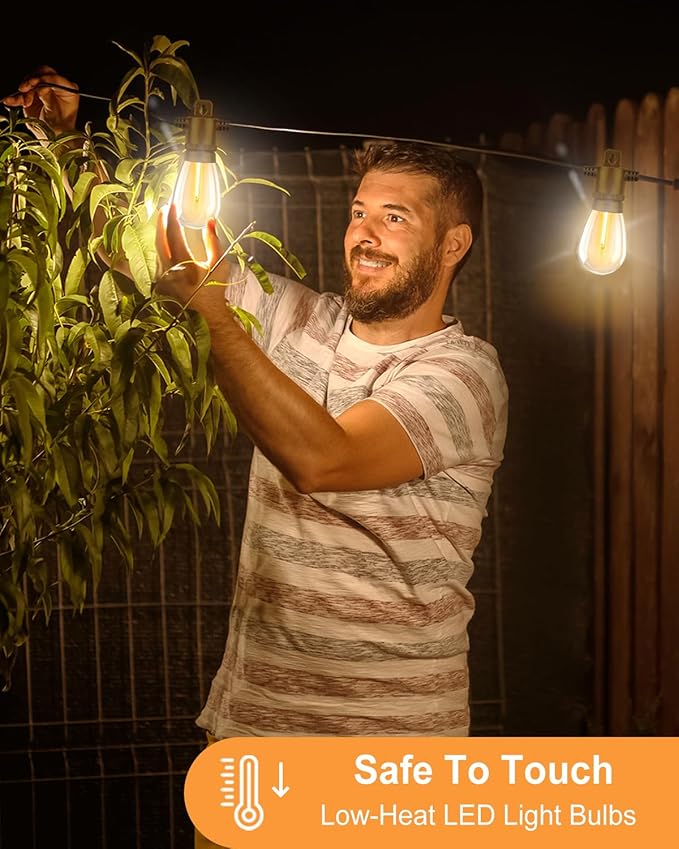 Outdoor String Lights, 50FT Patio String Lights with 27 S14 Vintage Waterproof & Shatterproof LED Bulbs, 2700K Hanging String Lights for Outside Backyard Cafe Garden Bistro Porch