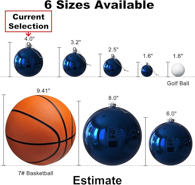 4Pcs Christmas Balls Ornaments for Xmas Tree - Shatterproof Christmas Tree Decorations Medium Hanging Ball Navy Blue 4.0in x 4 Pack