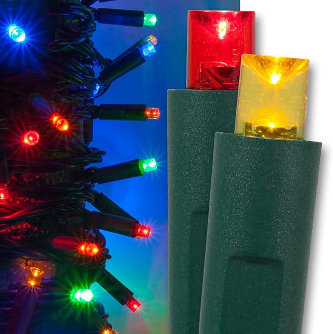 Kringle Traditions 50 Count Multicolor Christmas Lights – 17 ft LED Mini String Lights with 4 Inch Spacing, Indoor Outdoor Holiday & Party Décor