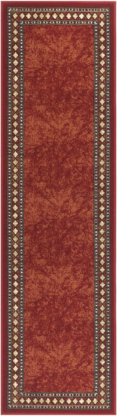 Antep Rugs Alfombras Modern Bordered 2x7 Non-Skid (Non-Slip) Low Profile Pile Rubber Backing Indoor Area Runner Rugs (Maroon Beige, 2' x 7')