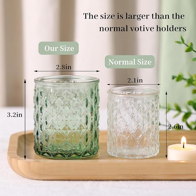 8Pcs Large Votive Candle Holders Green Tea Light Candle Holders Glass Candle Holder for Wedding, Bridal Shower, Table Centerpiece, Party, Home Decor