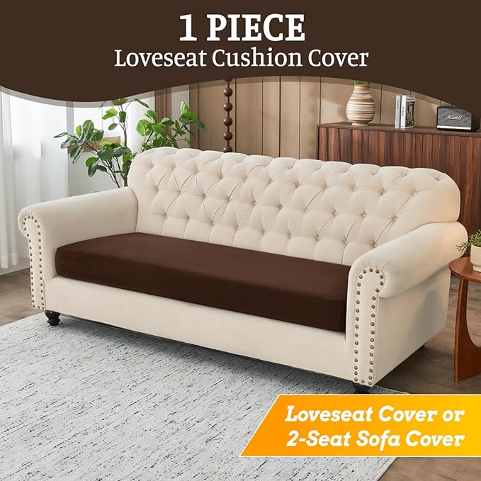 Sectional Couch Covers for Sofa Cushion L Shaped Couch Cover Washable Soft Couch Cushion Covers Stretch Sofa Slipcovers(1-Piece for Loveseat or Sofa 2-Seater, Brown)