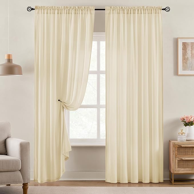 HOMEIDEAS Non-See-Through Taupe Privacy Semi Sheer Curtains 108 Inches Long 2 Panels Set Light Filtering Curtains for Living Room Bedroom Drapes,W52xL108