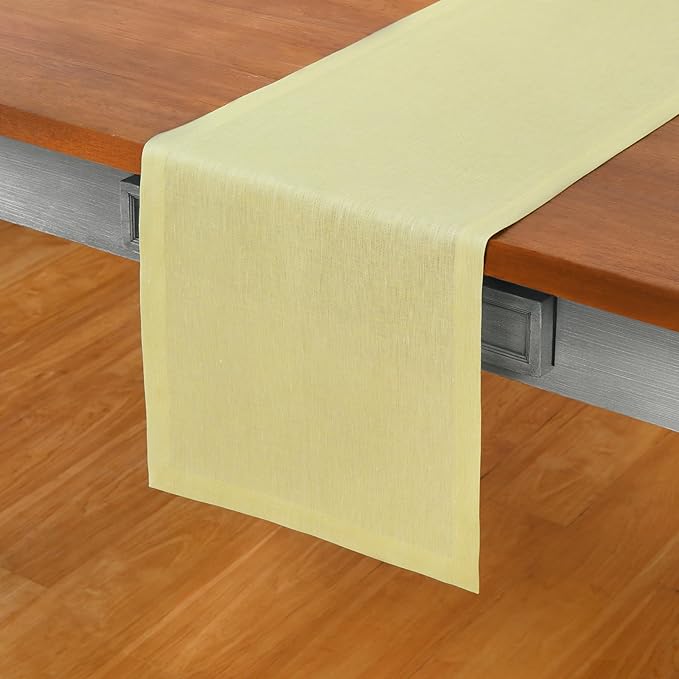 Solino Home Linen Table Runner 72 Inches Long - Athena, 100% Pure Linen Chambray Yellow Table Runner 14 x 72 Inch for Dining, Spring, Easter