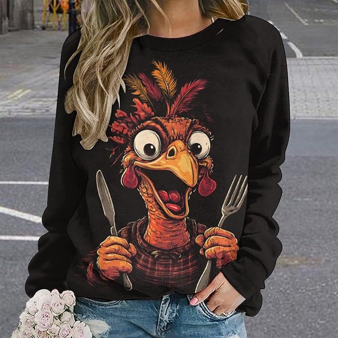 Womens Thanksgiving Sweatshirt Oversized Crewneck Pullover Casual Graphic Long Sleeve Shirts