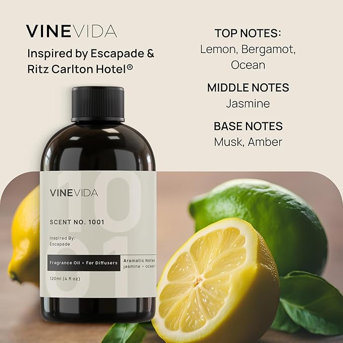 VINEVIDA Waterless Diffuser and 3 Top Selling Hotel Fragrance Oils - Essential Oil Diffuser for Home - Room Fragrance Air Diffuser [White Aroma Diffuser]