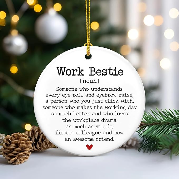 Christmas Work Bestie Gifts for Women Friends - Ceramic Christmas Ornaments 2025 for Xmas Decorations - Inspirational Friend Gifts for Coworkers, Friend Gift, Coworker Gift Ideas