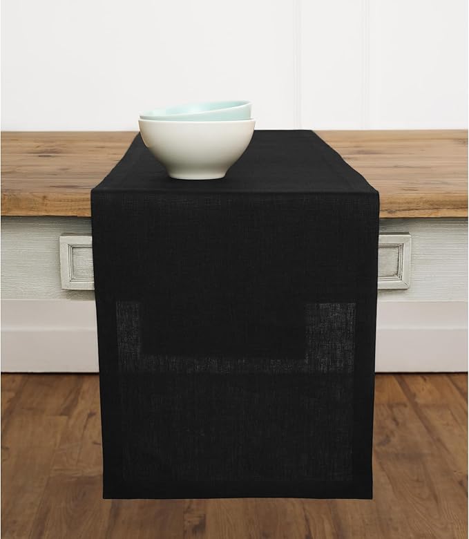 Solino Home Linen Black Table Runner 36 Inches - 100% Pure Linen Farmhouse Short Table Runner 14 x 36 Inch Ideal for Dresser and Coffee Tables - Winter, Easter - Fete