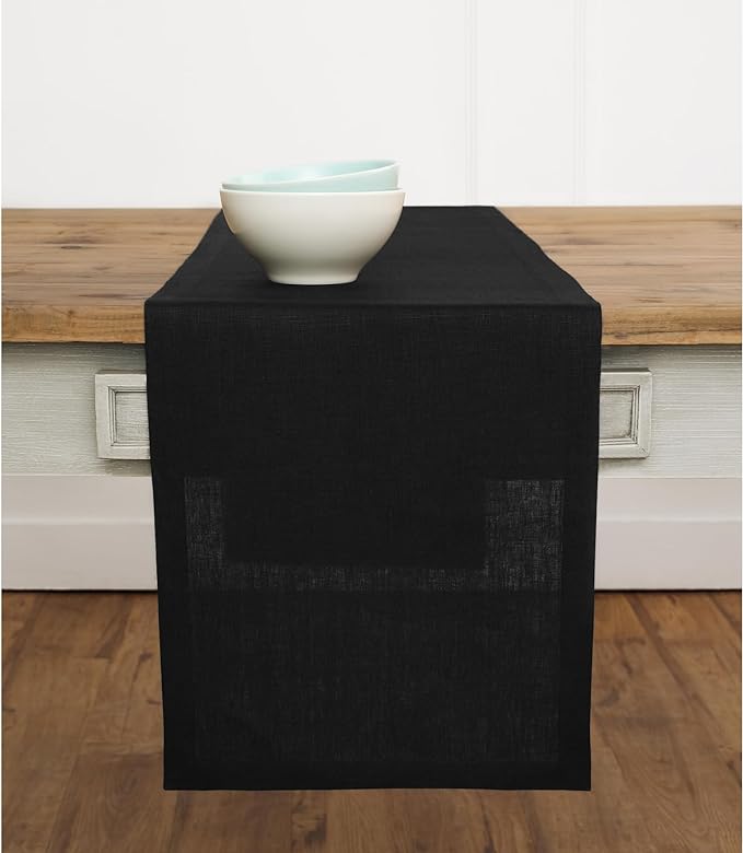 Solino Home Linen Black Table Runner 90 Inches Long - 100% Pure Linen 14 x 90 Inch Table Runner for Dining, Winter, Easter - Fete
