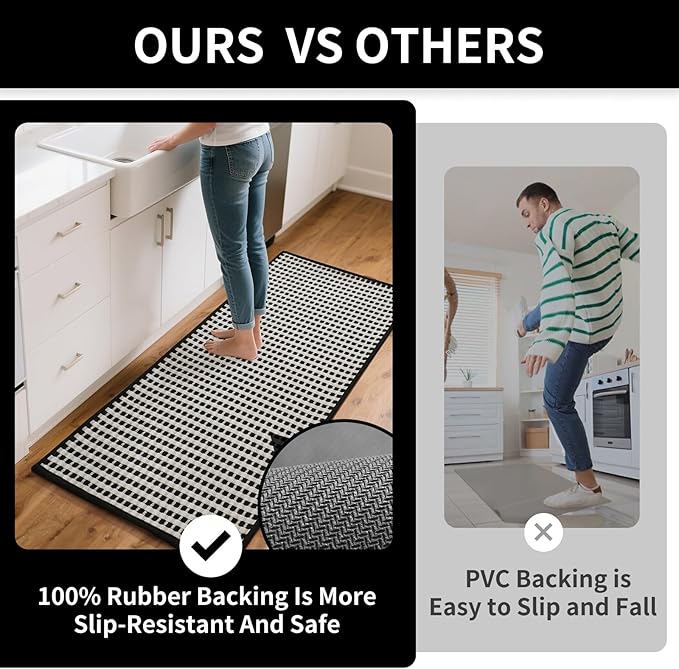 Kitchen Mats for Floor, Super Absorbent Kitchen Rugs Non Slip Washable, Rubber Backing Soft Chenille Braided Kitchen Runner Rug Standing Mat Sink Mat, Easy to Clean, Black 17"x30"