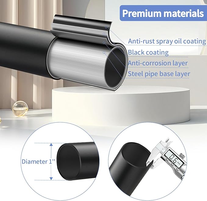 Black Curtain Rod, Room Darkening Rods for Windows 28 to 48 Inches(2.3-4Ft), Wrap Around Curtain Rods, Heavy Duty Blackout Drapery, Modern Decorative Window Treatment Rod, Matte Black