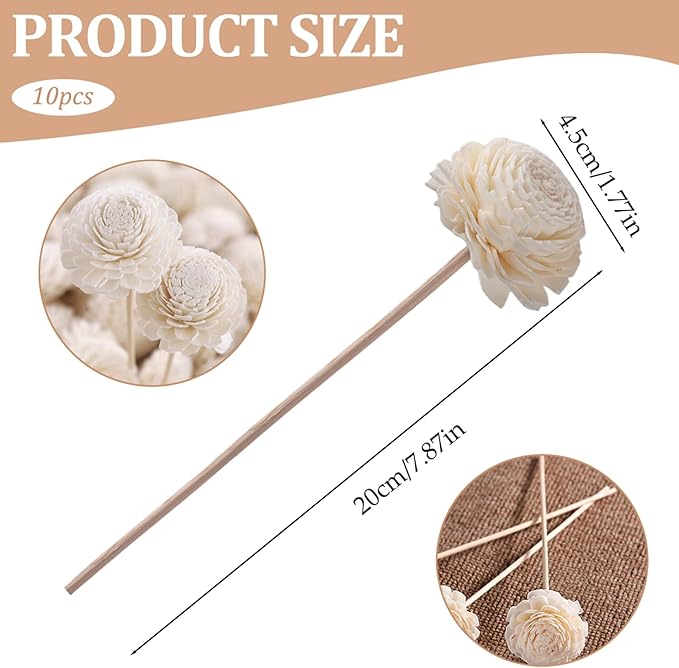 10PCS Diffuser Sticks, 2 Inch Chrysanthemum Flower Diffuser Reeds Sticks Aroma Fragrance for Home Office Bathroom Decor