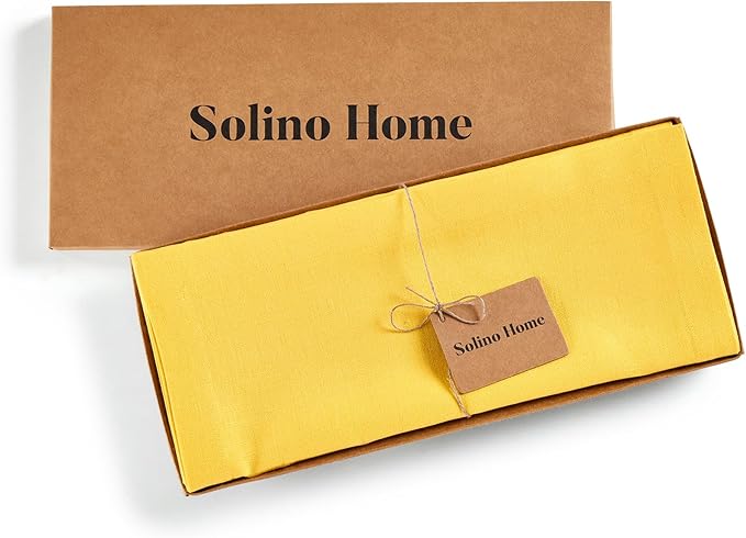 Solino Home Linen Table Runner 48 Inches - 100% Pure Linen Marigold Yellow Table Runner 14 x 48 Inch Ideal for Dresser and Coffee Tables, Spring, Easter - Diana Medium Weight