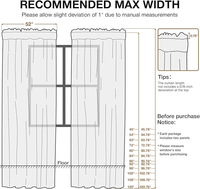 Anmao Cream Semi Sheer Light Filtering Short Curtains 45 Inches Long 2 Panels, Leaf Pattern Drapes for Living Room Bedroom, Rod Pocket Sheer Window Treatments with Floral Design, 52x45 Inch, Ivory