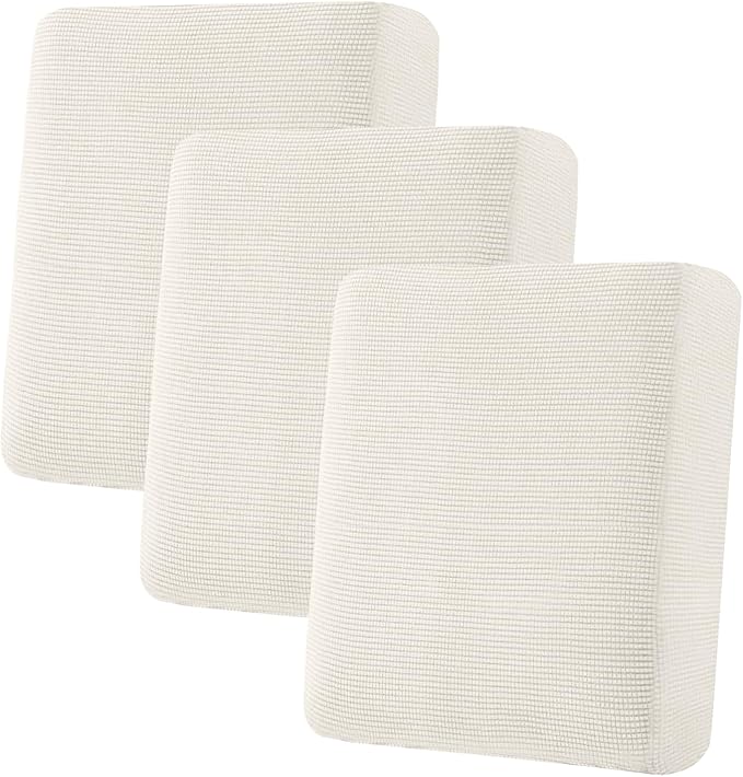 H.VERSAILTEX Super Stretch Individual Seat Cushion Covers Sofa Covers Couch Slipcover Sets Thick Jacquard Textured Twill Fabric (3 Piece Sofa Cushion Covers, Cream)