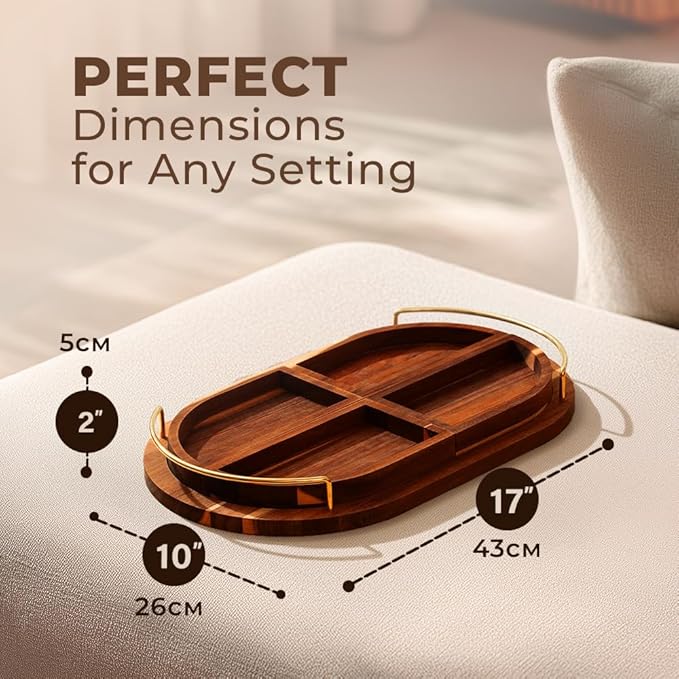 Modular Oval Serving Tray - Acacia | Serving Platter Snack Tray for Party Hosting - Trays for Serving Food, Charcuterie, Fruit Platter Tray for Parties, Appetizer Dishes & Dessert Trays