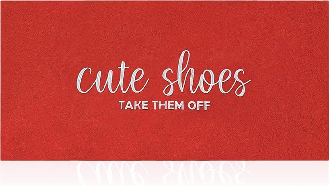 Entryway Cute Shoes Take Them Off Outdoor Mat With Rubber Backing - Indoor Outdoor Doormat for Home Entrance - Non Slip Natural 18x47 Inch Red
