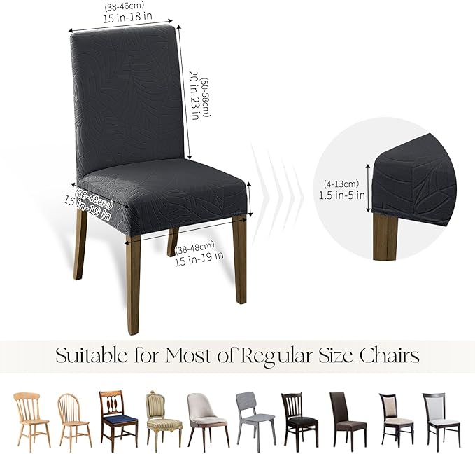 MOSAYT 100% Waterproof Dining Room Chair Covers Set of 4, Super Fit Stretch Jacquard Parson Chairs Slipcovers Removable Washable Chair Seat Protectors for Home, Kitchen, Banquet (Dark Grey - XL)
