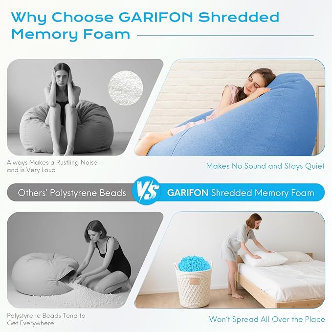 Bean Bag Filler, 12lbs Shredded Memory Foam Filling, Bean Bag Chair Filling Stuffing, Bean Bag Refill Insert, Punching Bag Filler, Pillow Filler Stuffing for Stuffed Animals/Couch/Dog Bed/Coop