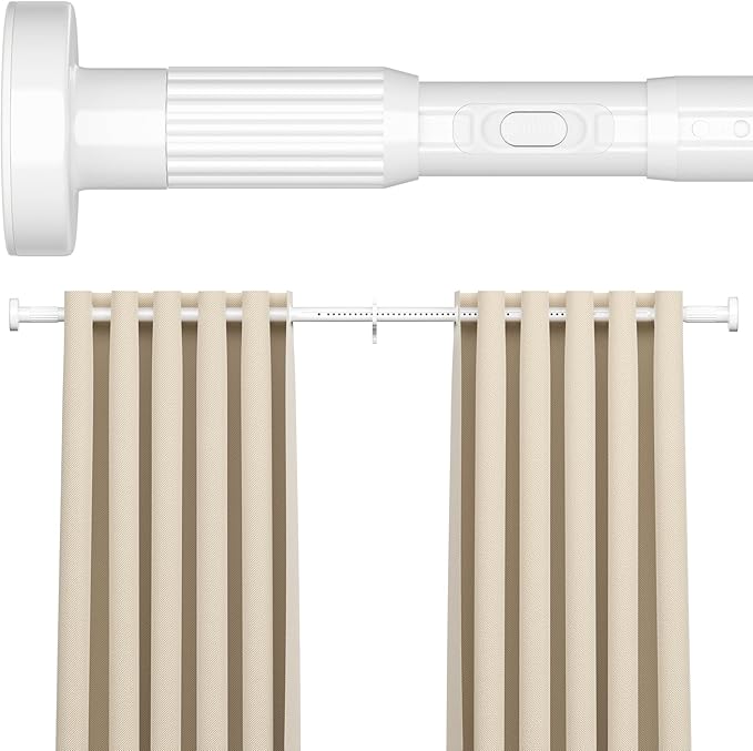 AIZESI 41-118 Inch Heavy Duty White Tension Curtain Rod - No Drilling, Adjustable, Rust-Proof for Outdoor, Living Room, Bathroom