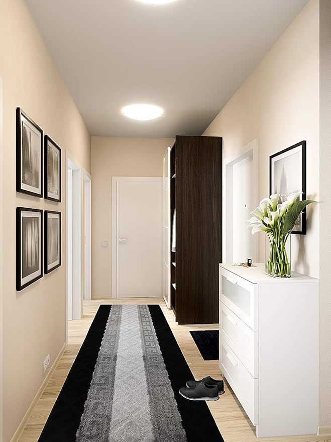 Custom Size Hallway Runner Rug, Slip Resistant, 26 Inch Wide X Your Choice of Length, Meander Black, 26 Inch X 27 feet