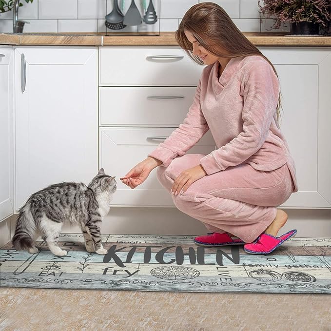 Kitchen Rugs Sets of 2 - Non Slip Washable Microfiber Kitchen Rug, Farmhouse Country Kitchens Rugs and Mats for Decor, Sink, Stove, Laundry, Machine Washable,（17"x 48"+17"x 24"）
