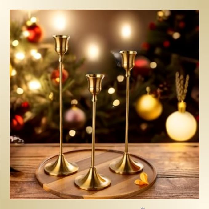 Brass Gold Candlestick Holders Set of 6, Taper Candle Holder for Candlesticks, Antique Vintage Candle Stick Candle Holders for Table Centerpieces Mantel Wedding Home Christmas Decorations