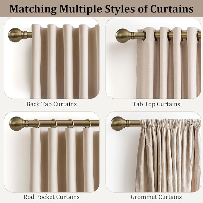 Antique Bronze Curtain Rods for Windows 72 to 144 Inch Long Brass Window Curtain Rod 1" Diameter Adjustable Heavy Duty with Metal Finials for Living Room Bedroom Farmhouse Kitchen Outdoor