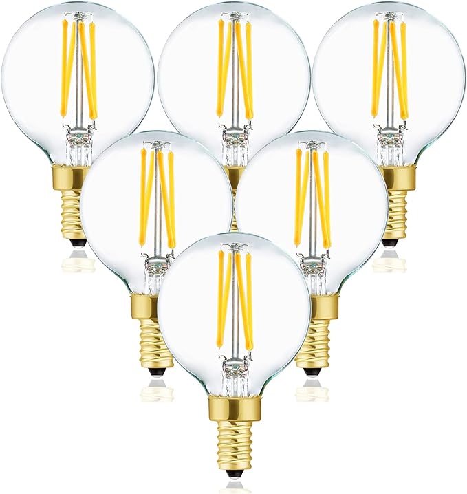 XININSUN Dimmable G16.5 Light Bulb,E12 40 Watt Candelabra Light Bulb,Soft White 3000K 400lm G50 4w Led Globe Bulbs Vintage LED Filament Edison Candle Bulb with Decorative,6Pack