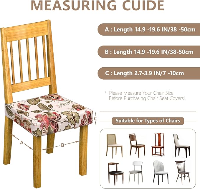 Stretch Dining Chair Seat Covers Set of 2,Dining Chair Slipcovers, Floral Printed Chair Covers,Soft Fabric Washable Upholstered Chair Seat Protector, No Rear Covers for Home Kitchen Dining Room