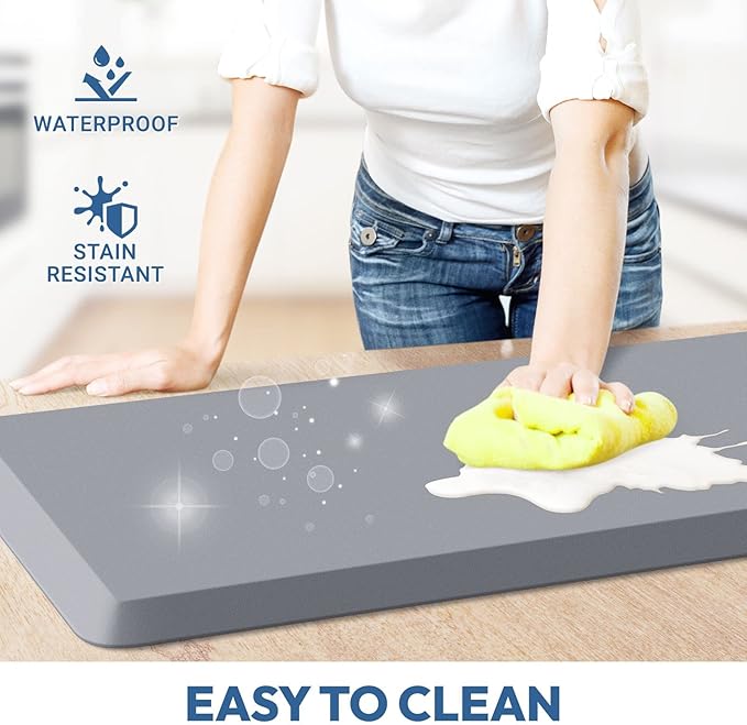 4/5 Inch Thick Kitchen Mat - Cushioned Anti Fatigue Mats for Kitchen Floor - Easy to Clean, Waterproof, Non-Slip Kitchen Rug for Sink, Office, Kitchen (30''x108'' Grey)