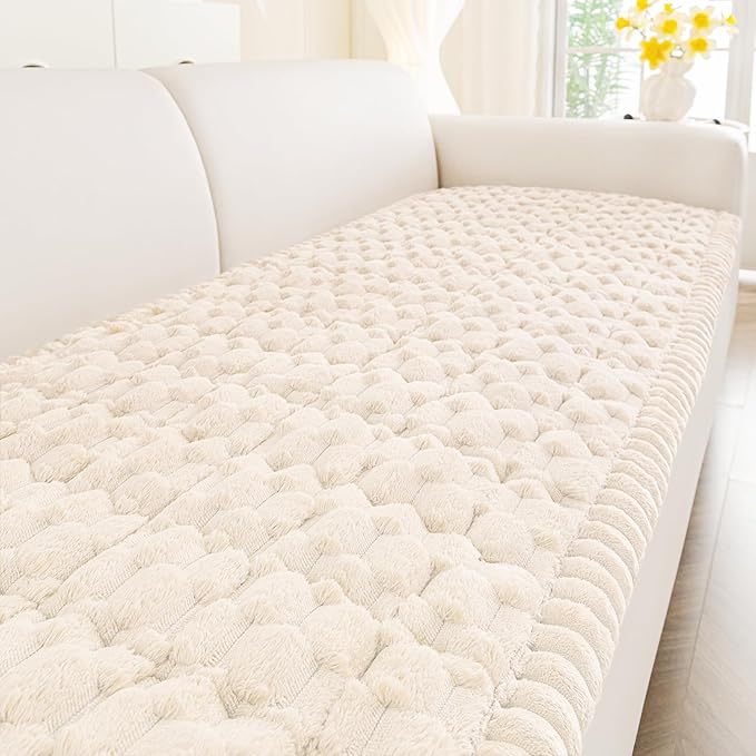 Smiry Pet Couch Cover for 3 Cushion Sofa, Non-Slip Fuzzy Couch Cover for Dogs Washable, Thick Soft Sofa Slipcovers Cushion Protector Pet Friendly (Cream, 27.6" x 82.7")