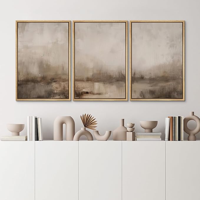 MUDECOR Framed Wall Art Print Set Minimalist Abstract Landscape Misty Horizons Illustrations Modern Art Decorative Chic for Living Room, Bedroom, Office - 16"x24"x3 Natural