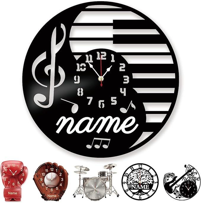 Personalized Metal Clock with Name Custom Wall Piano Clock Non Ticking Silent for Home Decoration Music Classroom Living Room Customized Birthday Christmas