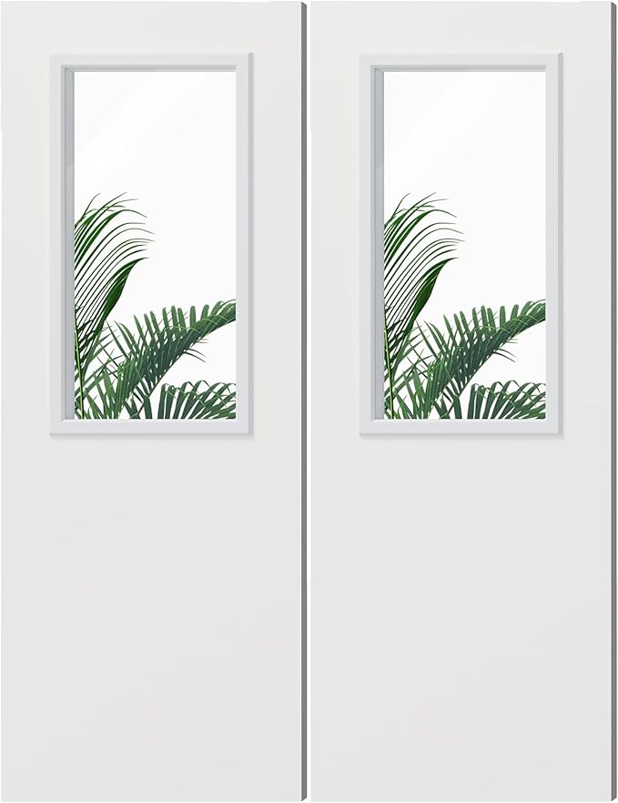 Exterior Doors, 60" x 80", 1-Panel Clear Glass Front Door, Solid Wood & MDF Entry Doors, Waterproof Primed, Easy DIY Install