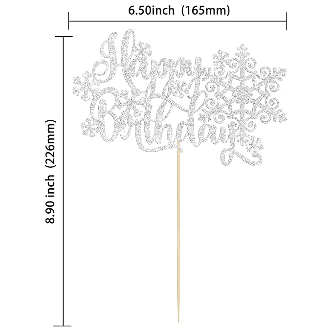 Gyufise 1 Pack Snowflake Happy Birthday Cake Topper Silver Glitter Winter Snowflake Cake Picks Decorations for Winter Snowflake Theme Baby Shower Kids Birthday Party Supplies