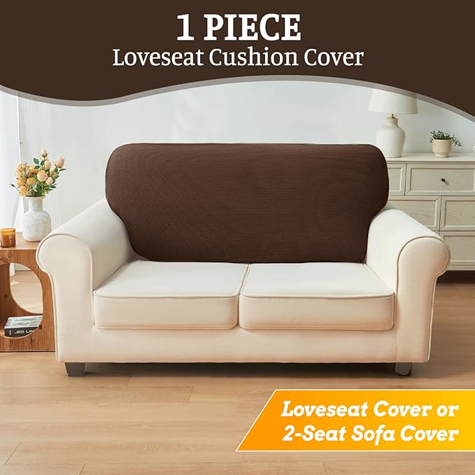 Sectional Couch Covers for Sofa Cushion L Shaped Couch Cover Washable Soft Couch Cushion Covers Stretch Sofa Slipcovers(1-Piece for Loveseat or Sofa 2-Seater, Brown)