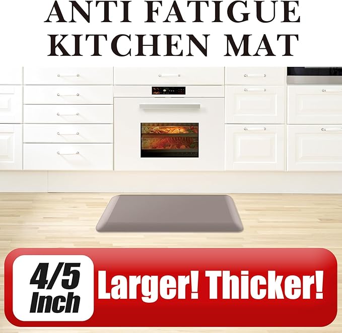 4/5 Inch Thick Kitchen Mat - Cushioned Anti Fatigue Mats for Kitchen Floor - Easy to Clean, Waterproof, Non-Slip Kitchen Rug for Sink, Office, Kitchen (20''x39'' Khaki)