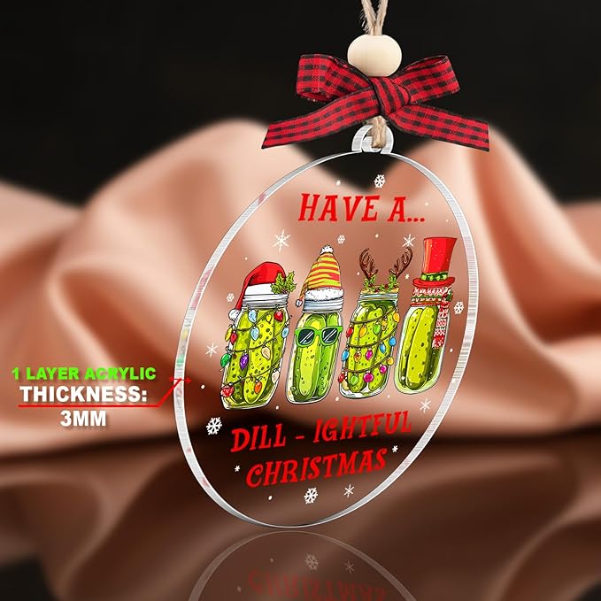 Pickle Ornament - Pickle Ornaments for Christmas Tree - Christmas Pickles Ornaments - Funny Pickles Gifts,Gag Gift - Funny Xmas Gifts - Acrylic Pickles Jar Ornament