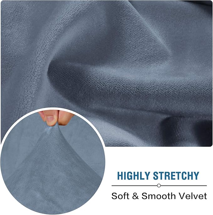 H.VERSAILTEX Velvet Stretch Couch Cushion Cover Plush Cushion Slipcover for Sofa Cushion Furniture Protector Seat Cushion Sofa Cover (3 Piece Sofa Cushion Covers, Stone Blue)