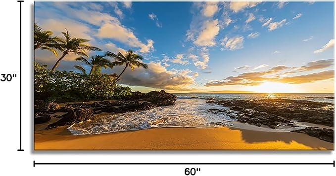 DZL Art S75475 Large Beach wall art Secret Beach at sunset, Maui, Hawaii Canvas Wall Art For Living Room Decoration Nature Picture Canvas Prints Painting for for Office Wall Decor Home Decorations