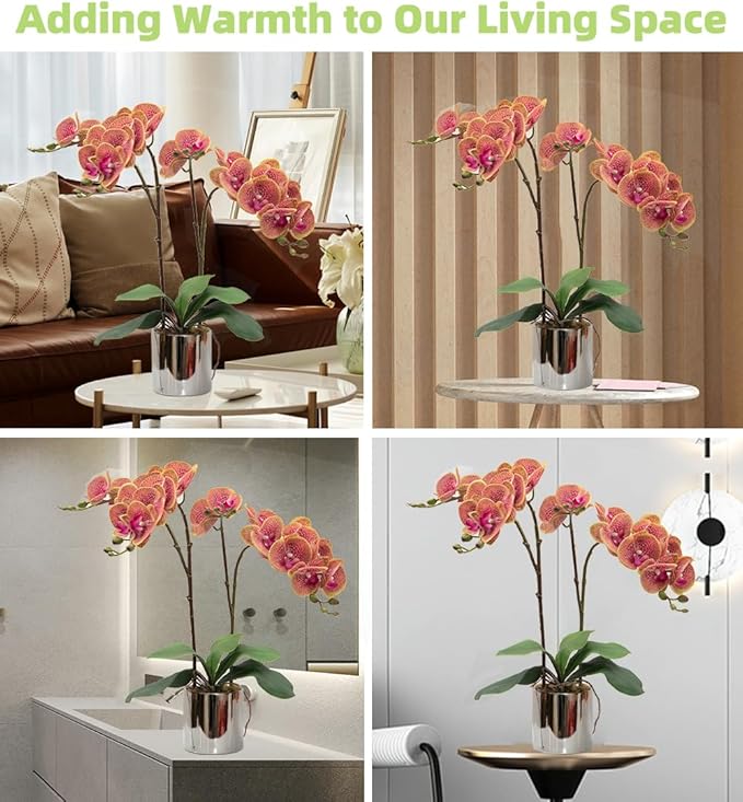 CXGS Artificial Orchid Flower Plant Real Touch Faux Orchids in Ceramic Vase Purple Dapple 19.7'' Fake Phalaenopsis Flower Arrangement Centerpiece Home Indoor Decor