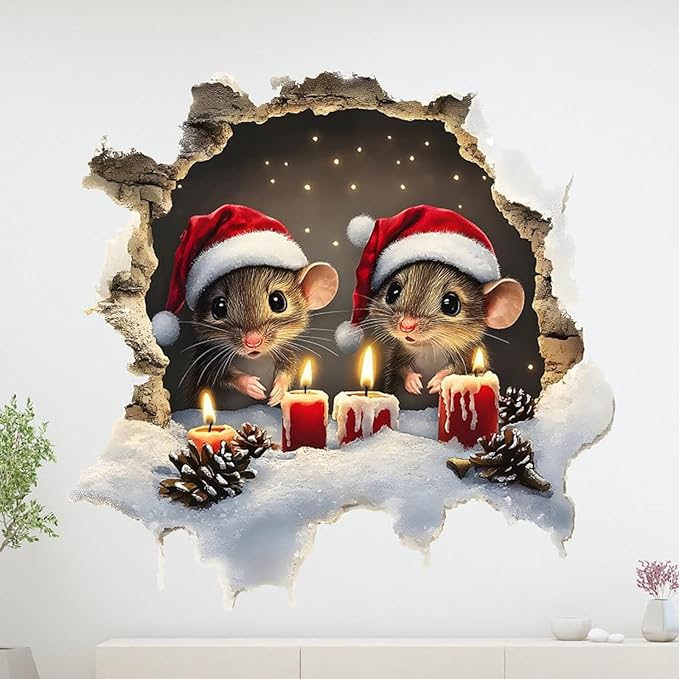Christmas Creative Wall Sticker, 6 Pack 3D Santa Claus Christmas Wall Stickers, Funny Broken Wall Design Holiday Decals, Removable Peel & Stick Reusable for Door, Window & Refrigerator Decor (D, 1Pcs)