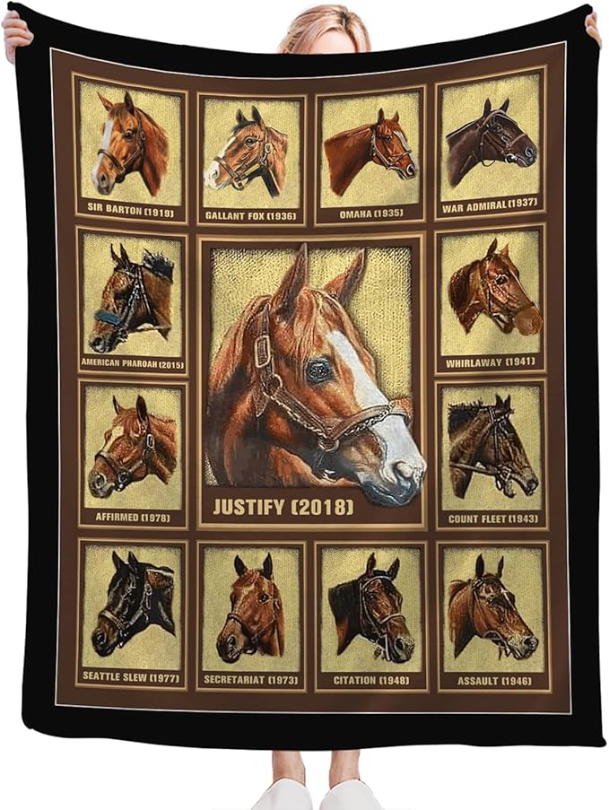 Tijuboni Racing Horses Throw Blanket Horse Gifts for Girls Boys Women Men Kids Adults Soft Flannel Fleece Blanket for Couch Sofa Bed Home Decor 50"x60"